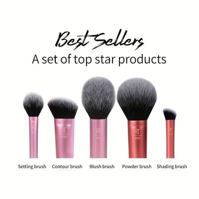 Real Techniques Upgraded Face Makeup Brush Set 418 – Advanced Daily Face Set Includes Blush Brush • Final Setting Brush • Shadow Brush • Contour Brush