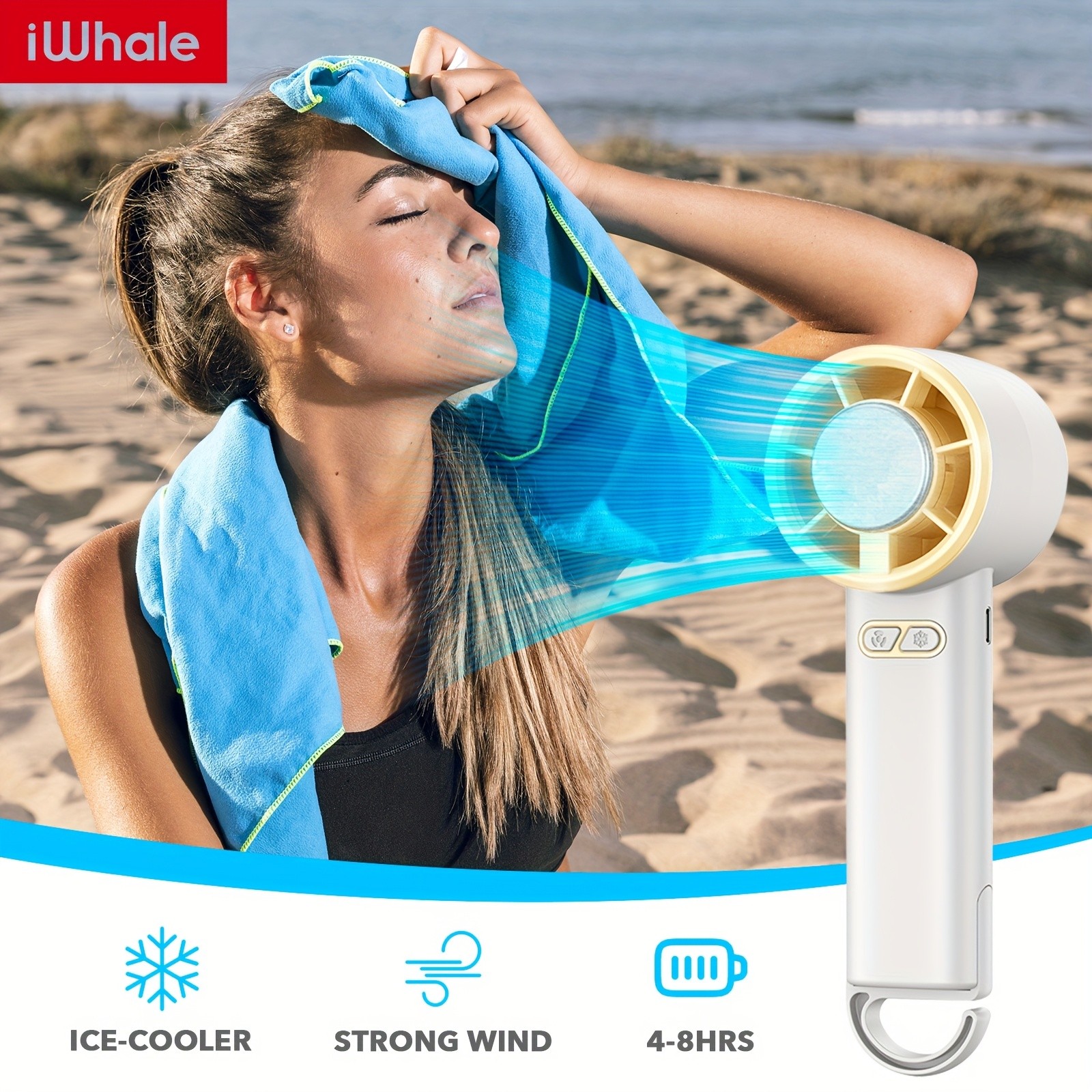 iWhale Portable Handheld Cooling Fan with Ice-Cooling Pad – Powerful Cooling Relief Anywhere You Go