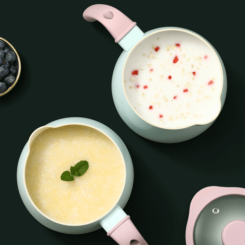 iWhale Ceramic Non-Stick 1.7QT Saucepan Skillet with Pink Handle & Glass Lid – Soft Green, PFAS-Free & Effortlessly Easy to Clean