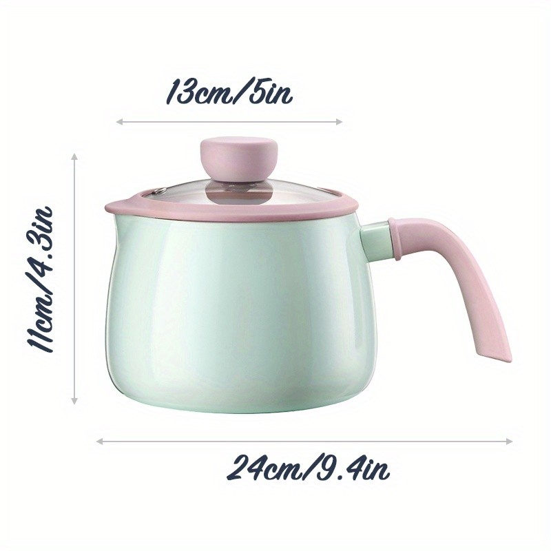 iWhale Ceramic Non-Stick 1.7QT Saucepan Skillet with Pink Handle & Glass Lid – Soft Green, PFAS-Free & Effortlessly Easy to Clean