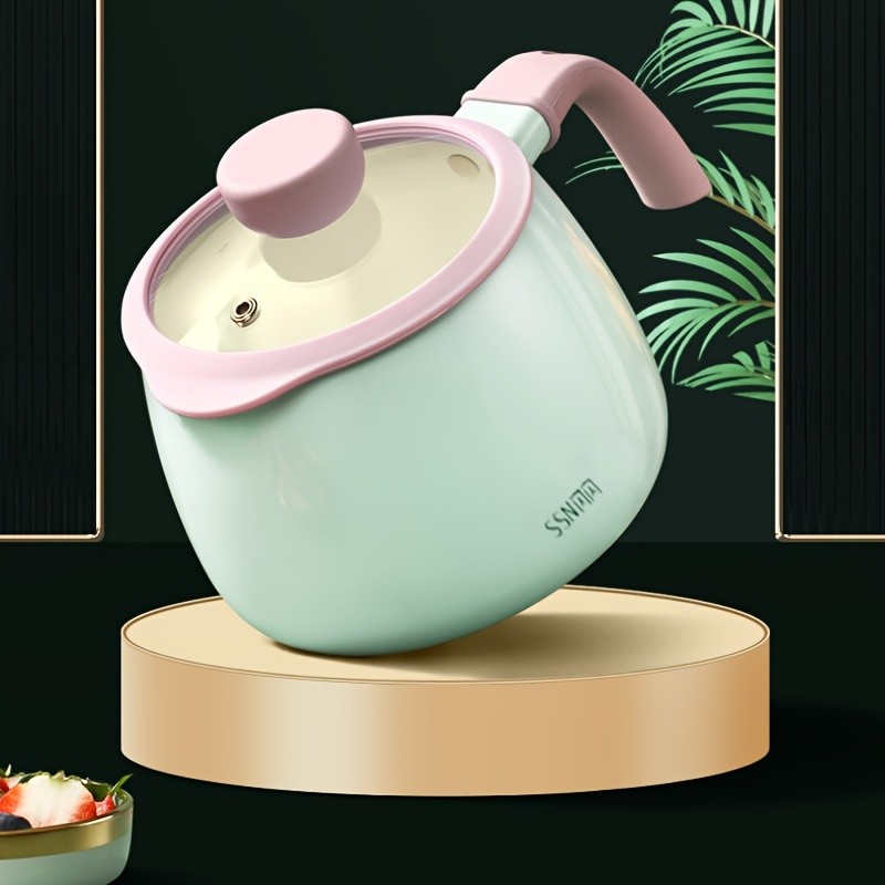 iWhale Ceramic Non-Stick 1.7QT Saucepan Skillet with Pink Handle & Glass Lid – Soft Green, PFAS-Free & Effortlessly Easy to Clean