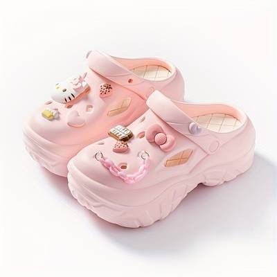 HELLO KITTY Cute Slide Sandals – Lightweight EVA Thick-Sole Slip-Ons for Teens (14+) Breathable • All-Season • Cartoon Hello Kitty Cutout • Perfect for Daily Wear, Beach & Playground