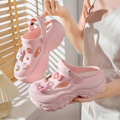 HELLO KITTY Cute Slide Sandals – Lightweight EVA Thick-Sole Slip-Ons for Teens (14+) Breathable • All-Season • Cartoon Hello Kitty Cutout • Perfect for Daily Wear, Beach & Playground