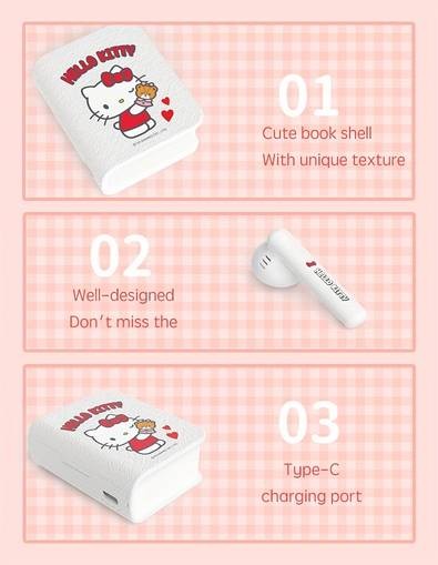 Sanrio Hello Kitty Wireless Earbuds – Cute Kawaii Red & White Book-Style Earphones with Beaded Lanyard Wireless • Touch Control • Type-C Charging • Perfect for Girls, Gaming, Sports & Travel • Birthday/Christmas Gift