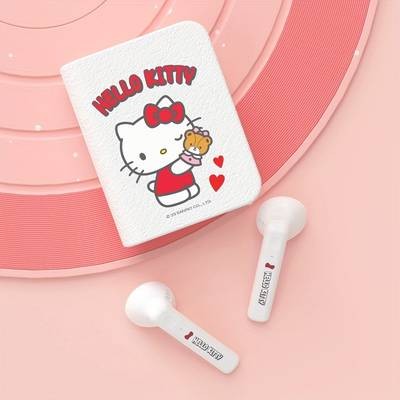 Sanrio Hello Kitty Wireless Earbuds – Cute Kawaii Red & White Book-Style Earphones with Beaded Lanyard Wireless • Touch Control • Type-C Charging • Perfect for Girls, Gaming, Sports & Travel • Birthday/Christmas Gift