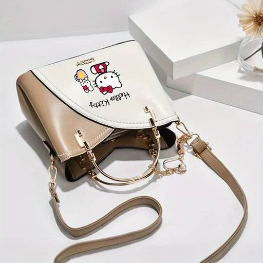 Sanrio Hello Kitty Women’s Crossbody Bag / Handbag – Official Licensed PU Purse with Adjustable Strap & Chain Accents Zipper Closure • Elegant Anime-Inspired Style • Mixed-Color Printing • Perfect for Daily Use, Travel & Birthday Gifts