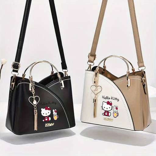Sanrio Hello Kitty Women’s Crossbody Bag / Handbag – Official Licensed PU Purse with Adjustable Strap & Chain Accents Zipper Closure • Elegant Anime-Inspired Style • Mixed-Color Printing • Perfect for Daily Use, Travel & Birthday Gifts
