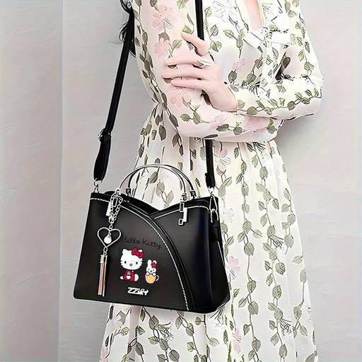 Sanrio Hello Kitty Women’s Crossbody Bag / Handbag – Official Licensed PU Purse with Adjustable Strap & Chain Accents Zipper Closure • Elegant Anime-Inspired Style • Mixed-Color Printing • Perfect for Daily Use, Travel & Birthday Gifts