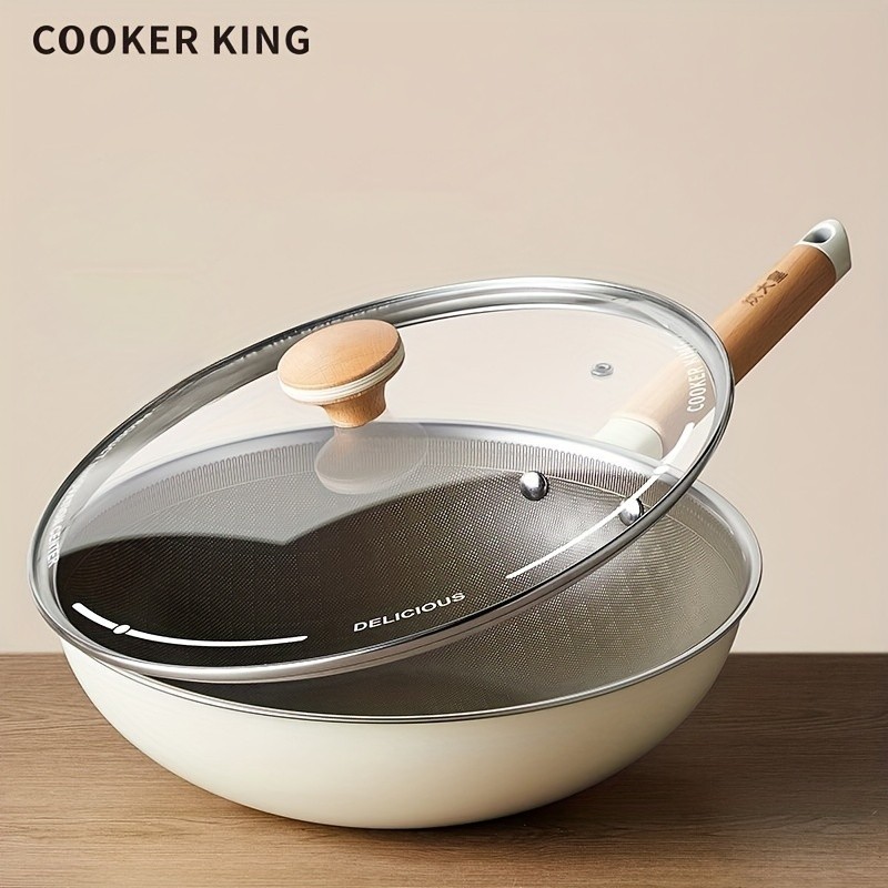 COOKER KING Non-Stick Titanium Coated Wok Pan with Lid – Healthy, PTFE/PFOA-Free Multi-Layer Wok for All NZ Cooktops