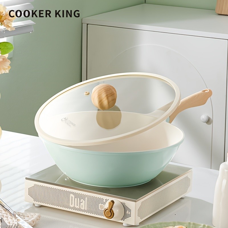 COOKER KING 28cm Titanium-Ceramic Wok with Lid – PFOA/PTFE-Free Stir-Fry Pan with Cool-Touch Handles for All NZ Cooktops