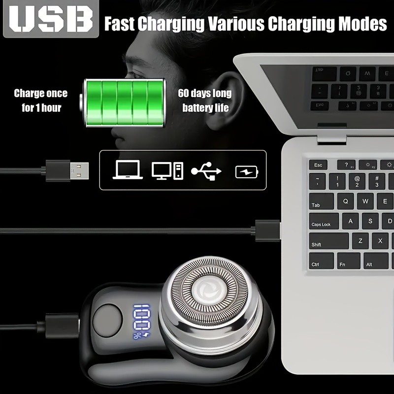 FEIYBA USB Mini Electric Shaver with LED Display – Portable Cyclone Blade Grooming for Smooth Shaving Anywhere