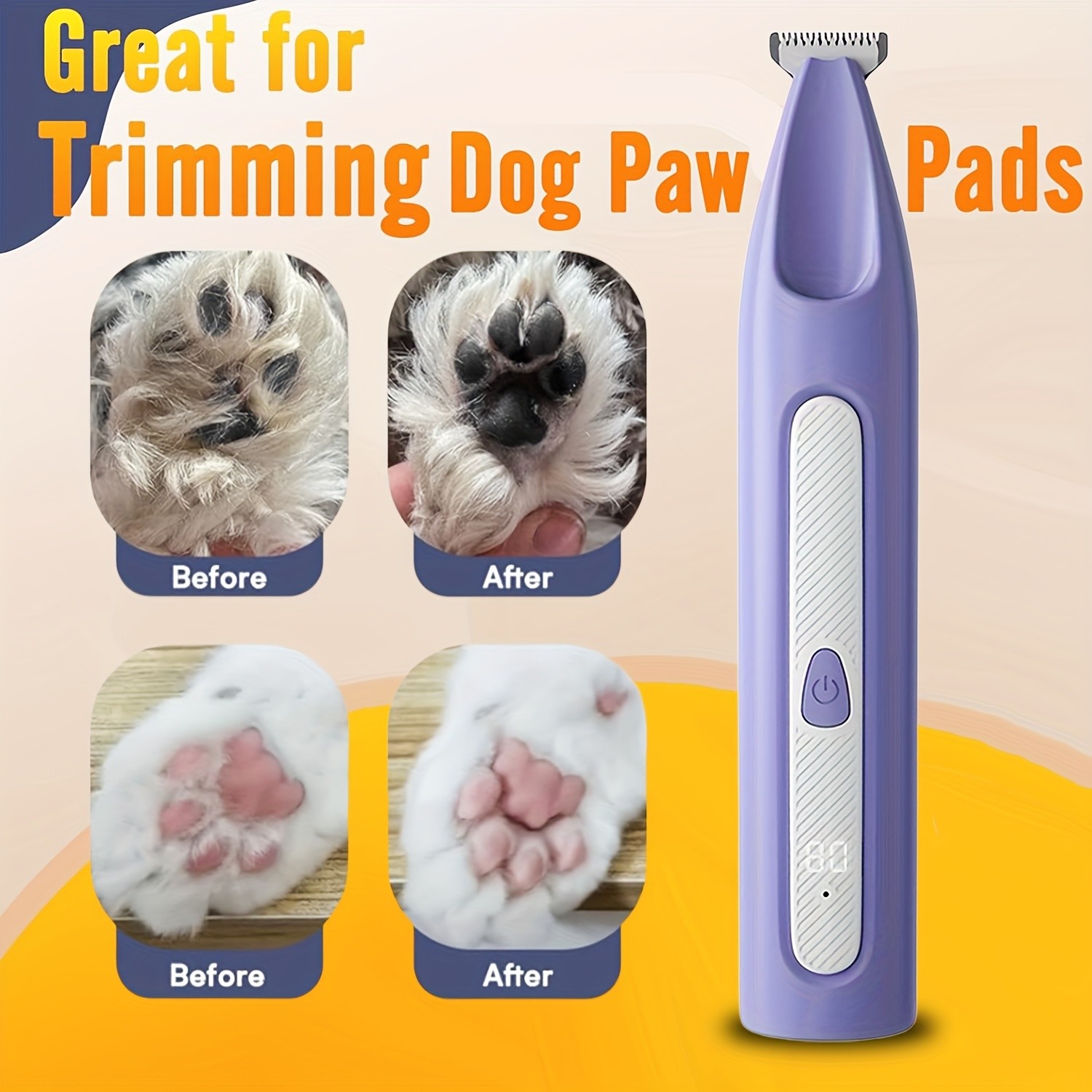 FEIYBA Cordless Pet Paw Trimmer with LED Indicator – Low-Noise USB Grooming Shaver for Small Dogs & Household Pets