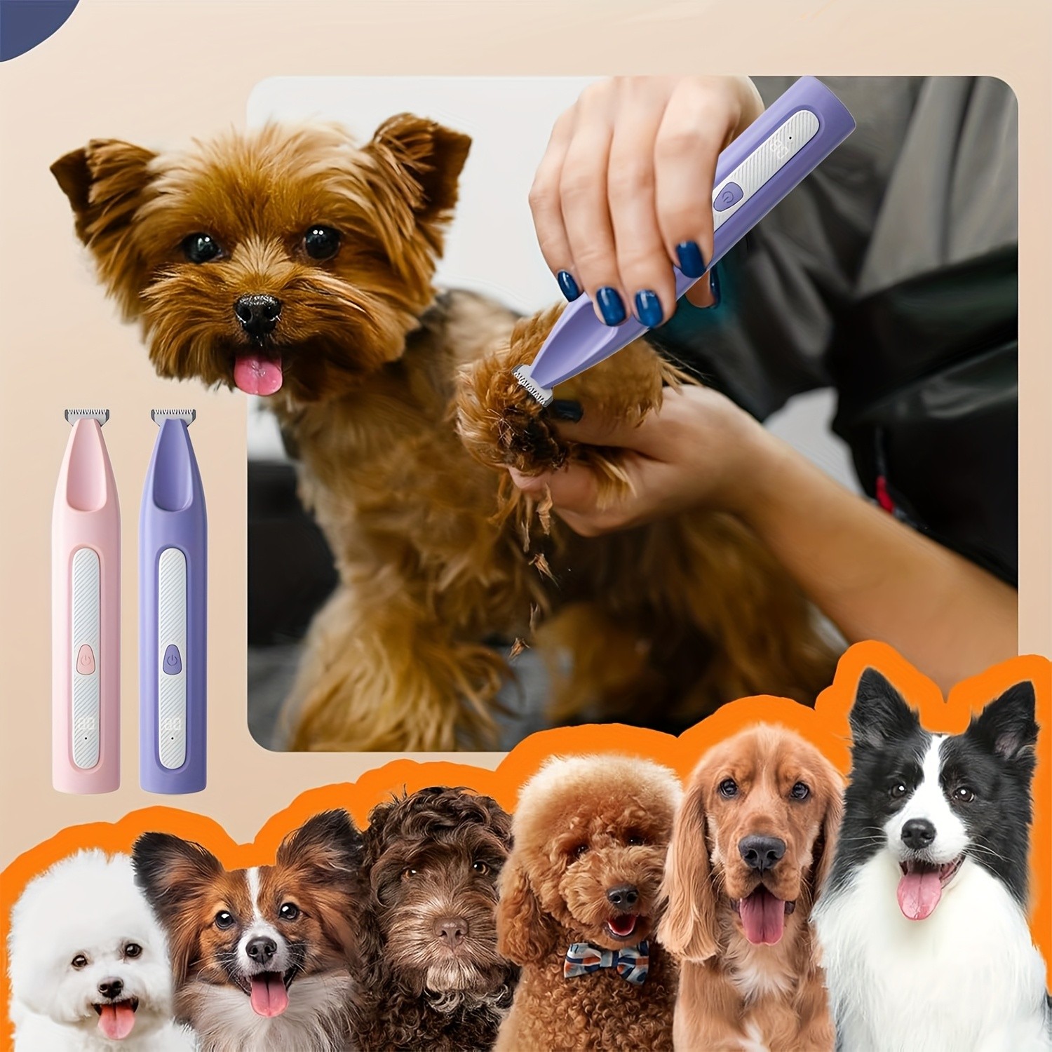 FEIYBA Cordless Pet Paw Trimmer with LED Indicator – Low-Noise USB Grooming Shaver for Small Dogs & Household Pets
