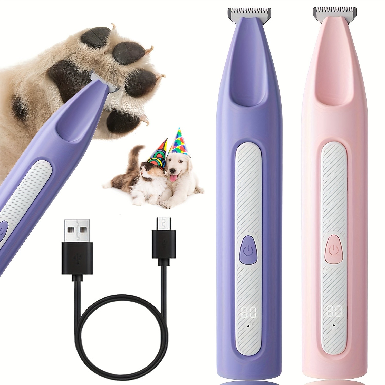 FEIYBA Cordless Pet Paw Trimmer with LED Indicator – Low-Noise USB Grooming Shaver for Small Dogs & Household Pets