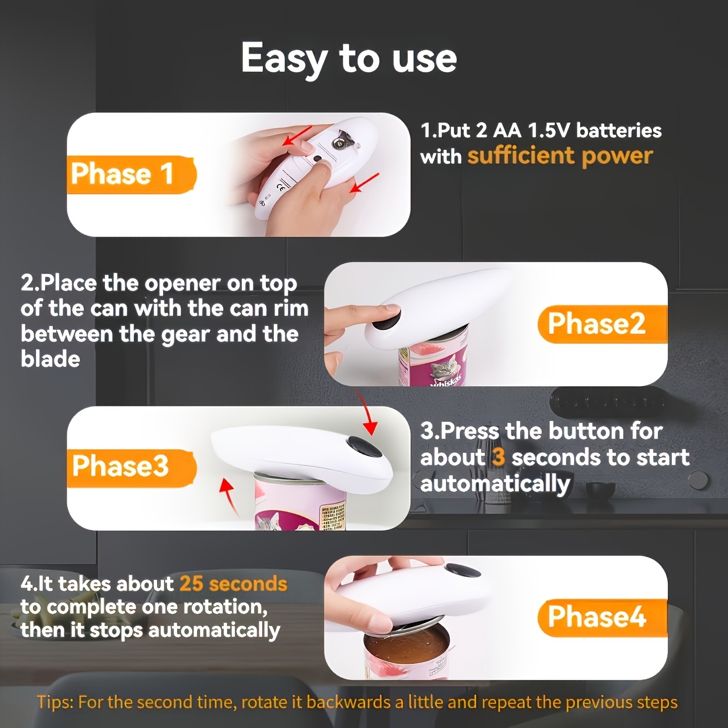 FEIYBA Compact Cordless Electric Can Opener – Smooth-Edge, Safe Auto Shut-Off Design for Easy Kitchen & Camping Use