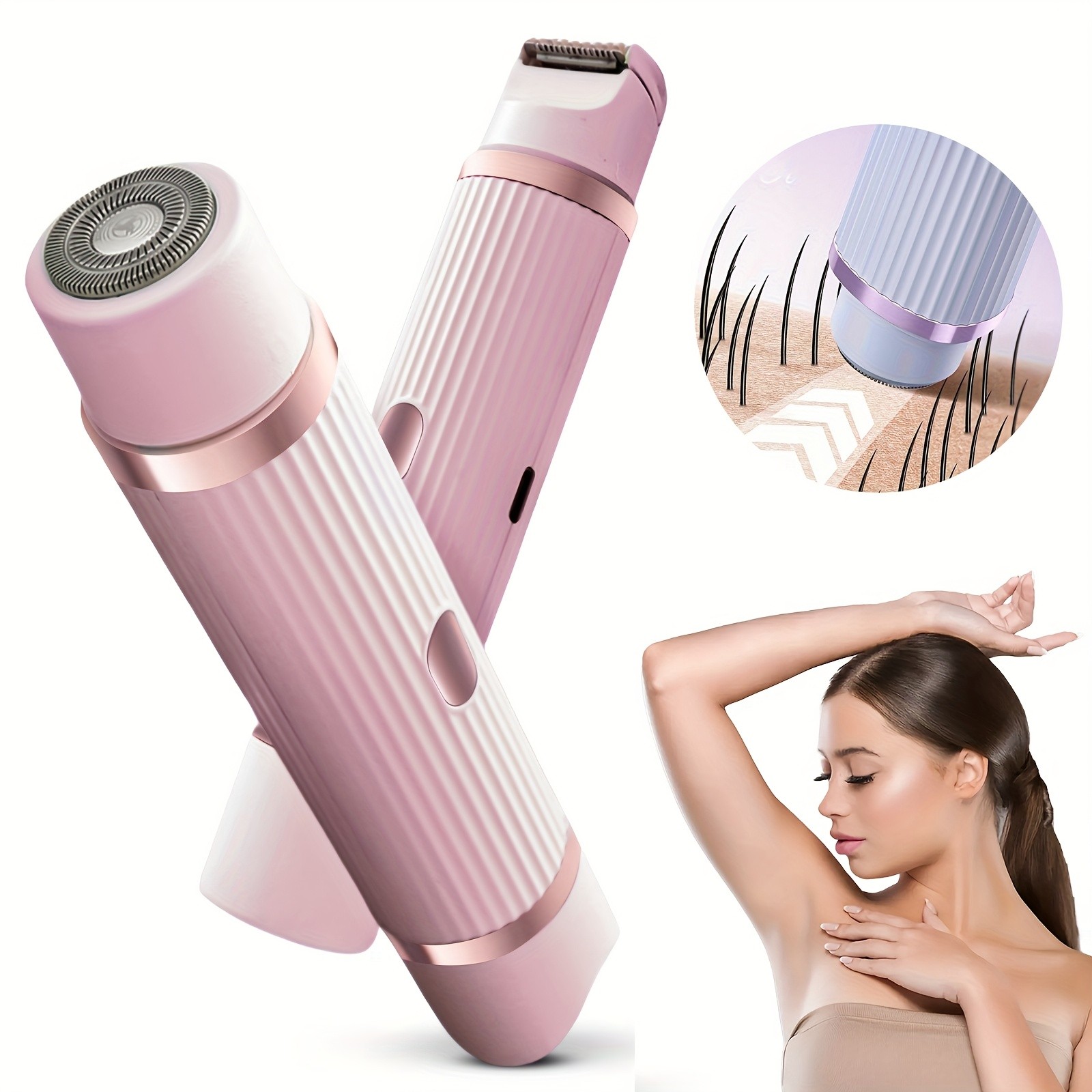 FEIYBA Dual-Head Women’s USB Hair Trimmer – Pastel Pink Full-Body Shaver with Long-Lasting Lithium Power