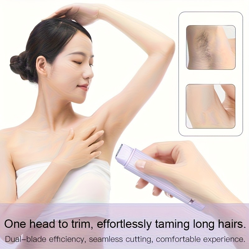 FEIYBA Dual-Head Women’s USB Hair Trimmer – Pastel Pink Full-Body Shaver with Long-Lasting Lithium Power