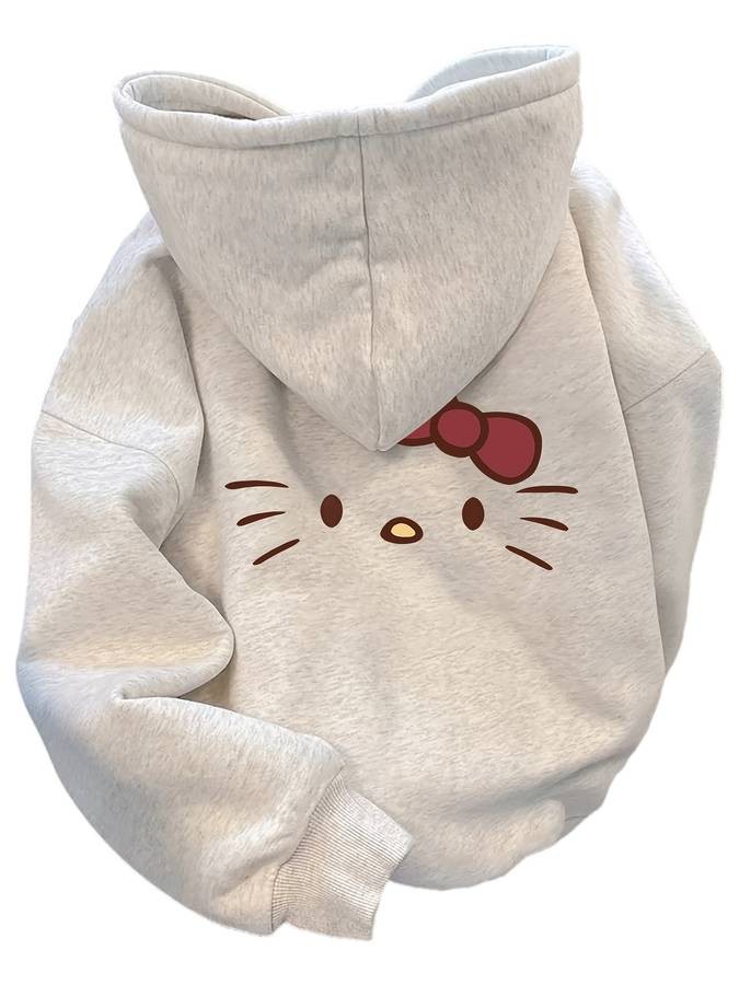 Sanrio American Vintage Hello Kitty Hooded Sweatshirt – Women’s 2025 Cartoon Print Loose Hoodie Cozy Autumn/Winter Loungewear • Soft Knit Fabric • Retro Cute Style • Comfortable High-Street Fashion