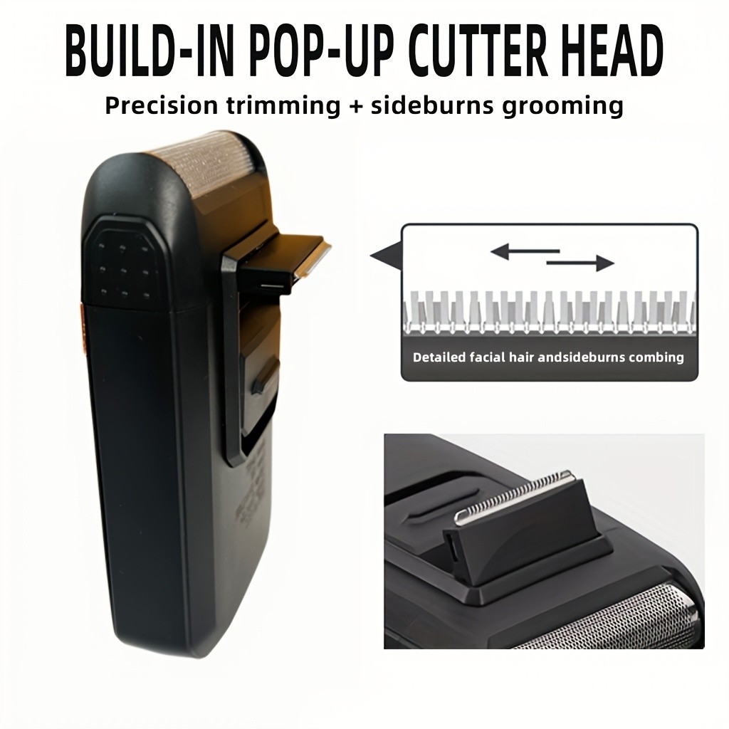 FEIYBA 2-in-1 USB Electric Shaver with Pop-Up Trimmer – Long-Life Wet & Dry Razor for Smooth, Portable Grooming