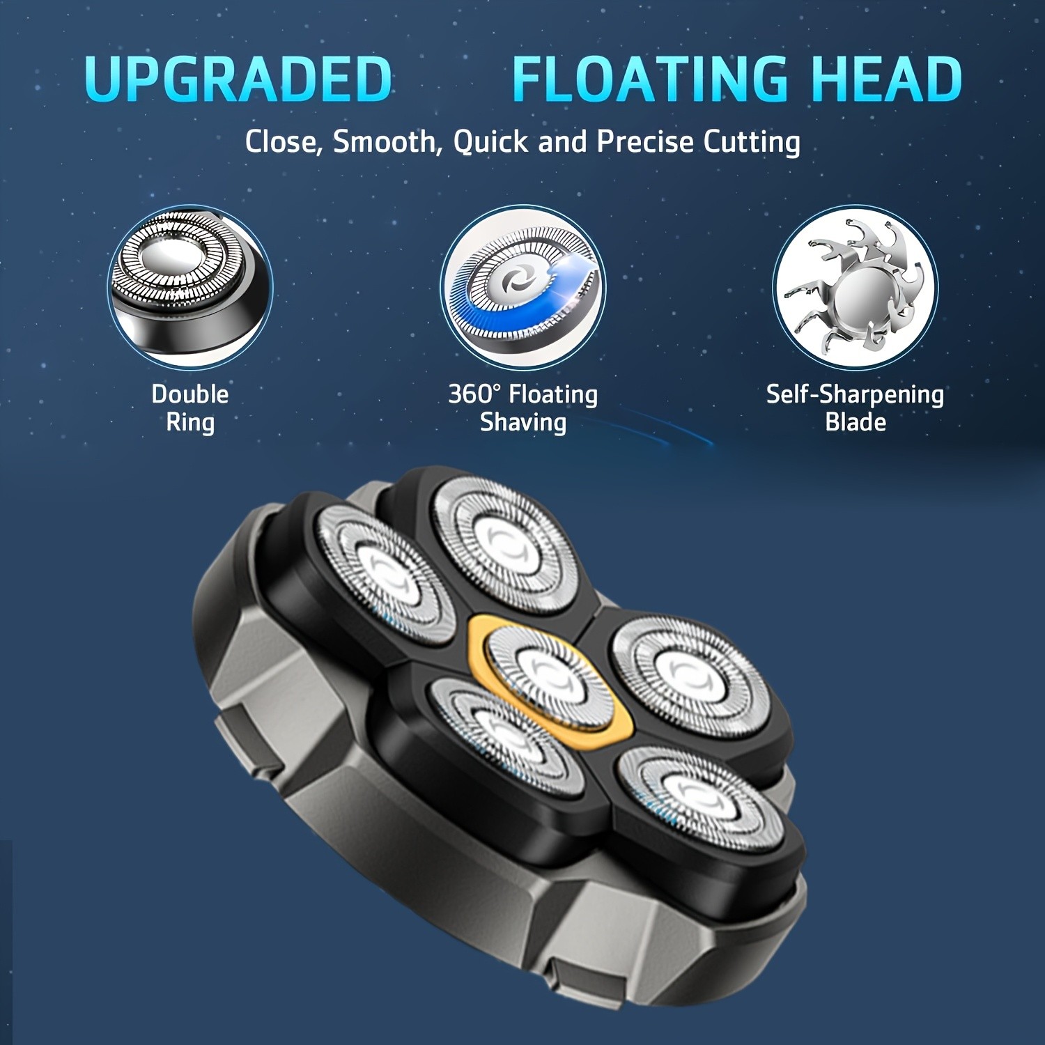 FEIYBA 6-Speed Cordless Electric Shaver with Spare Blade Mesh – Long-Life USB Razor for Smooth, Powerful Men’s Grooming