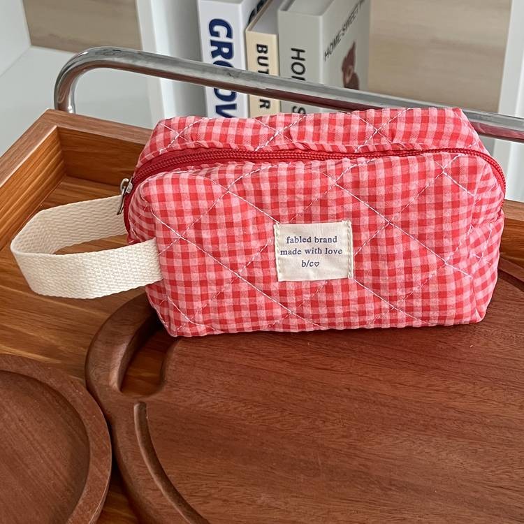 Honey Girl 3pcs Blueberry Check Cosmetic Bag Set – Foldable Polyester Travel Makeup Pouches High-Aesthetic • Portable Toiletry Organizer • Perfect for Women