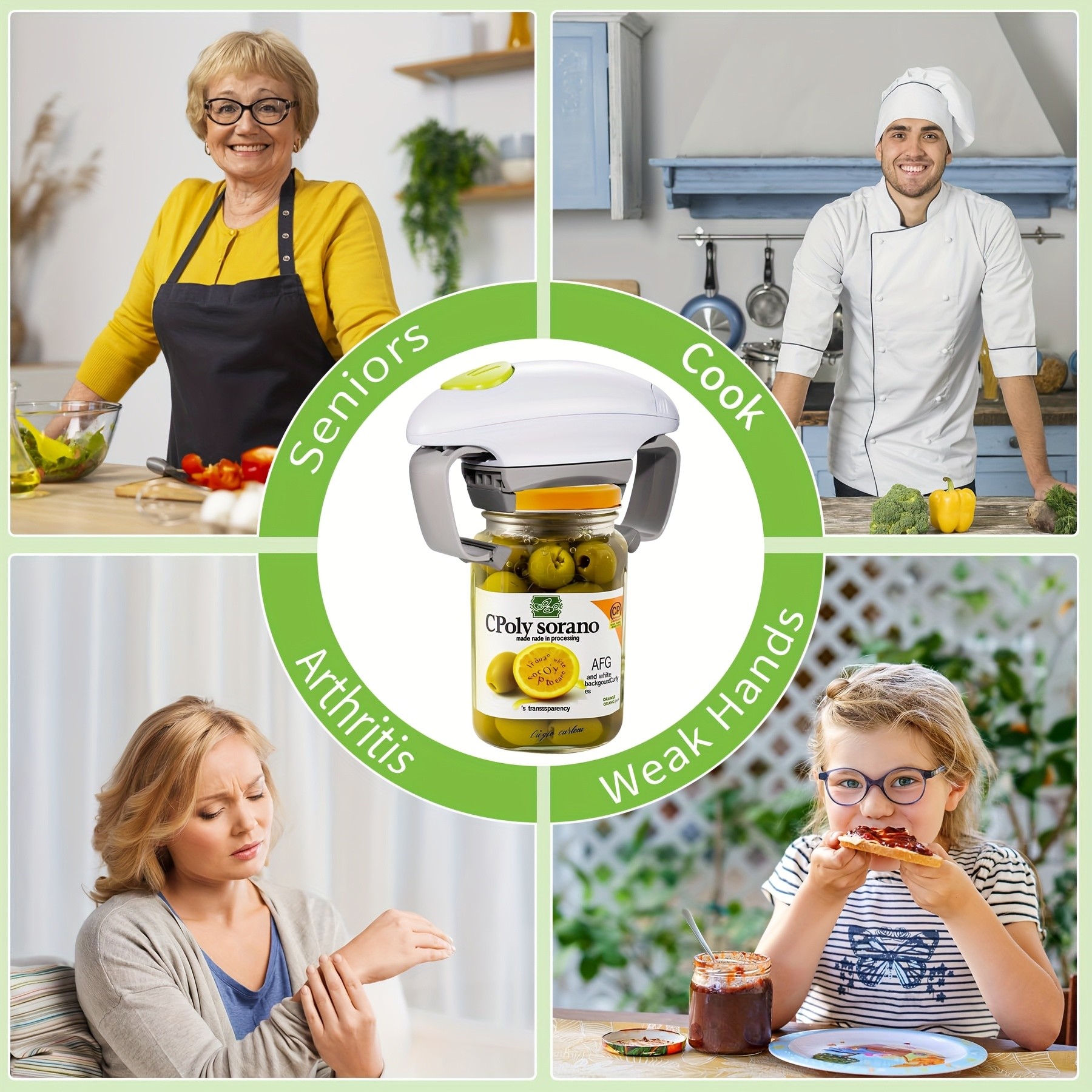 FEIYBA Torque-Assist Electric Jar & Can Opener – One-Touch, Battery-Powered Kitchen Tool for All Jar Sizes