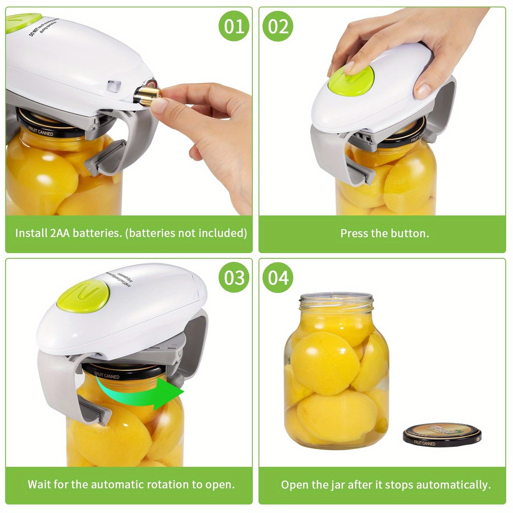 FEIYBA Torque-Assist Electric Jar & Can Opener – One-Touch, Battery-Powered Kitchen Tool for All Jar Sizes