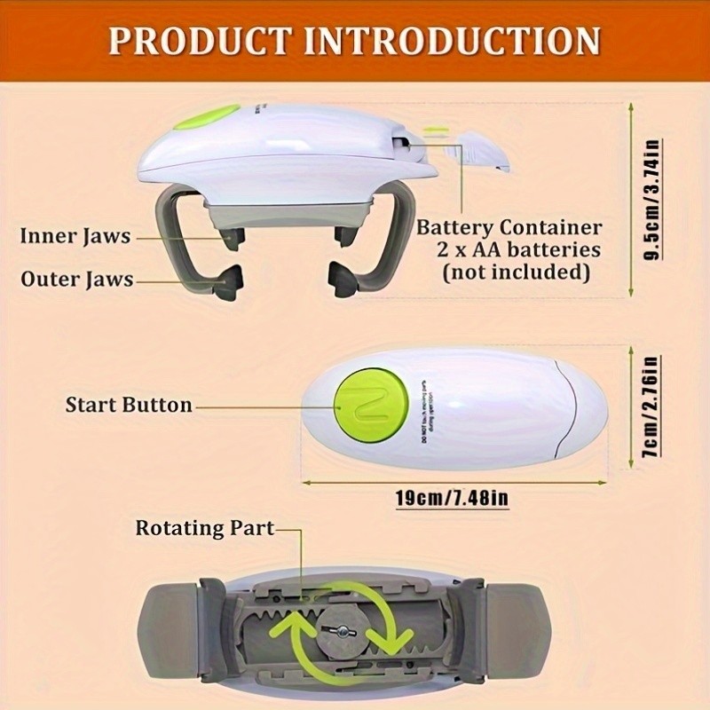 FEIYBA Torque-Assist Electric Jar & Can Opener – One-Touch, Battery-Powered Kitchen Tool for All Jar Sizes