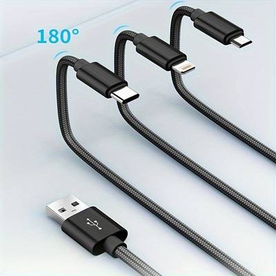 2pcs 3-in-1 Fast Charging Cable – Strong, Reliable & Universal Charging Made Easy