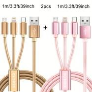 2pcs 3-in-1 Fast Charging Cable – Strong, Reliable & Universal Charging Made Easy