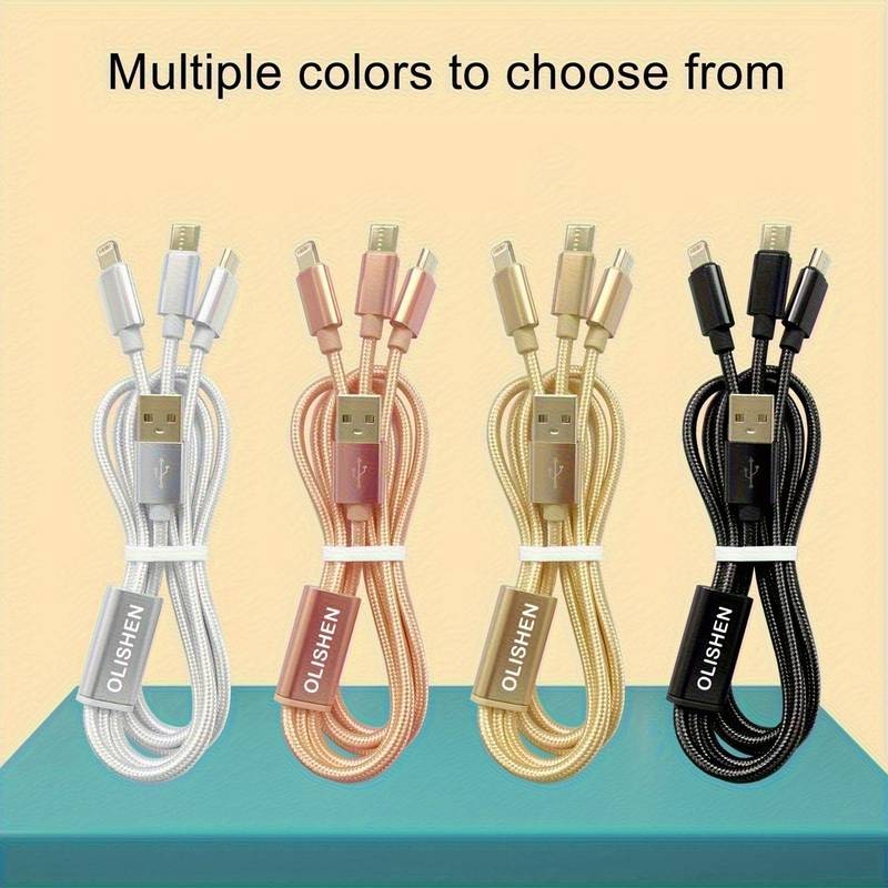 2pcs 3-in-1 Fast Charging Cable – Strong, Reliable & Universal Charging Made Easy