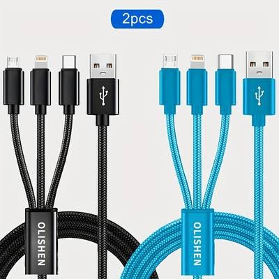 2pcs 3-in-1 Fast Charging Cable – Strong, Reliable & Universal Charging Made Easy