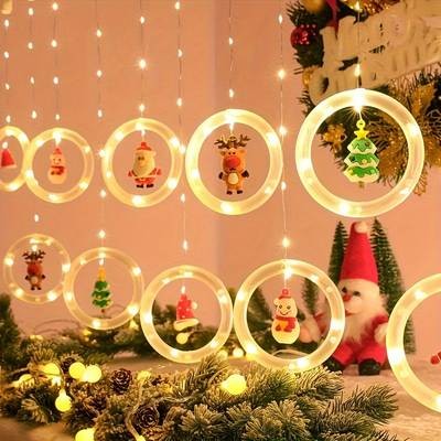 Christmas LED Curtain Lights Set – Festive Santa, Reindeer, Snowman & Tree Designs