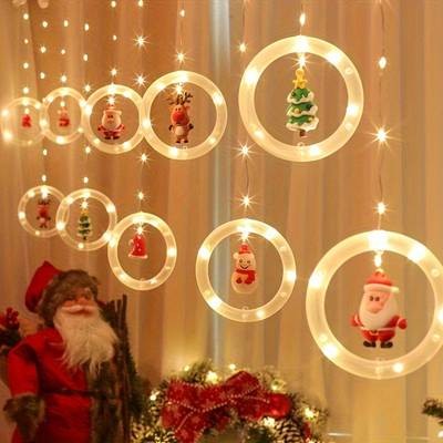 Christmas LED Curtain Lights Set – Festive Santa, Reindeer, Snowman & Tree Designs