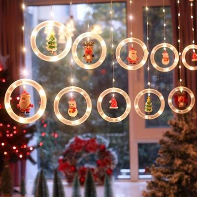 Christmas LED Curtain Lights Set – Festive Santa, Reindeer, Snowman & Tree Designs
