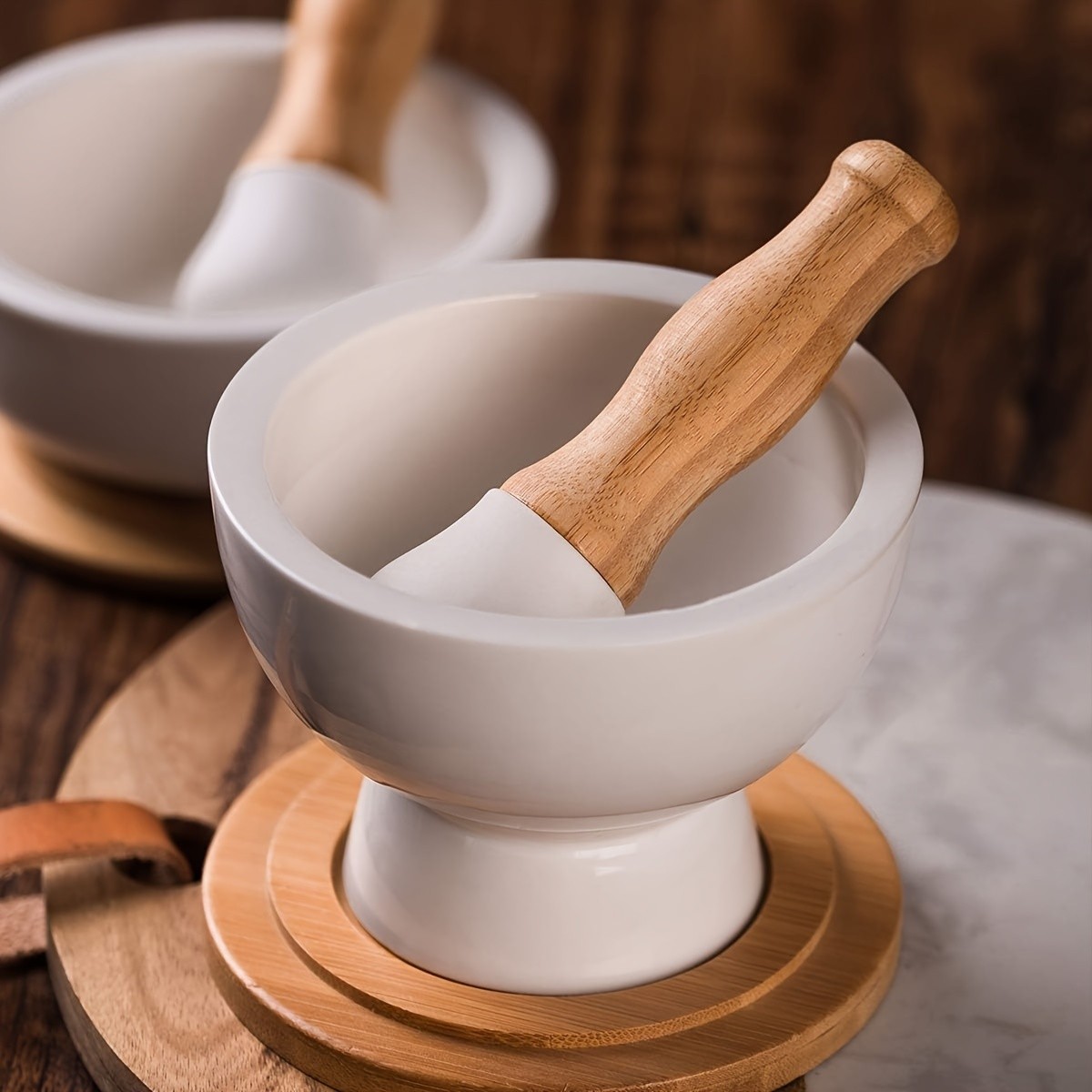 CEEFU Porcelain Mortar & Pestle with Lid – Durable Non-Slip Grinder for Spices, Herbs, Pills & Pesto