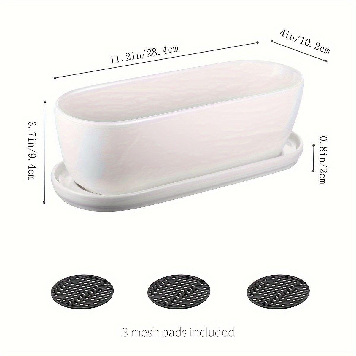 CEEFU Oval Ceramic Planter Pot with Drainage & Saucer – Modern Indoor/Outdoor Pot for Succulents, Herbs & Cactus