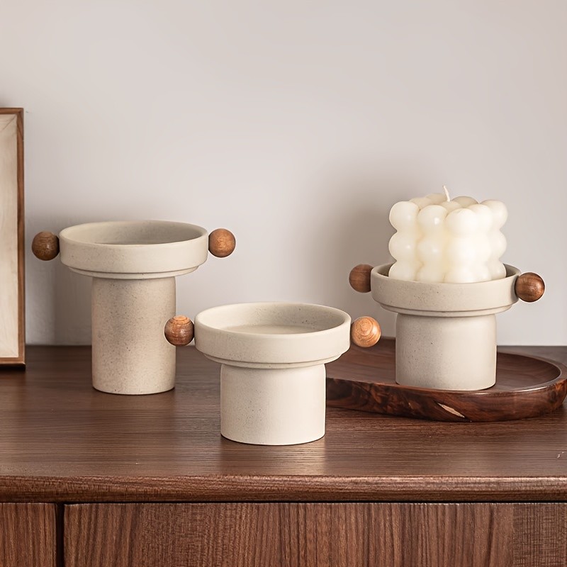 CEEFU Modern 3-Candle Ceramic Holder with Handles – Minimalist Drip-Resistant Stand for Holiday & Everyday NZ Home Decor