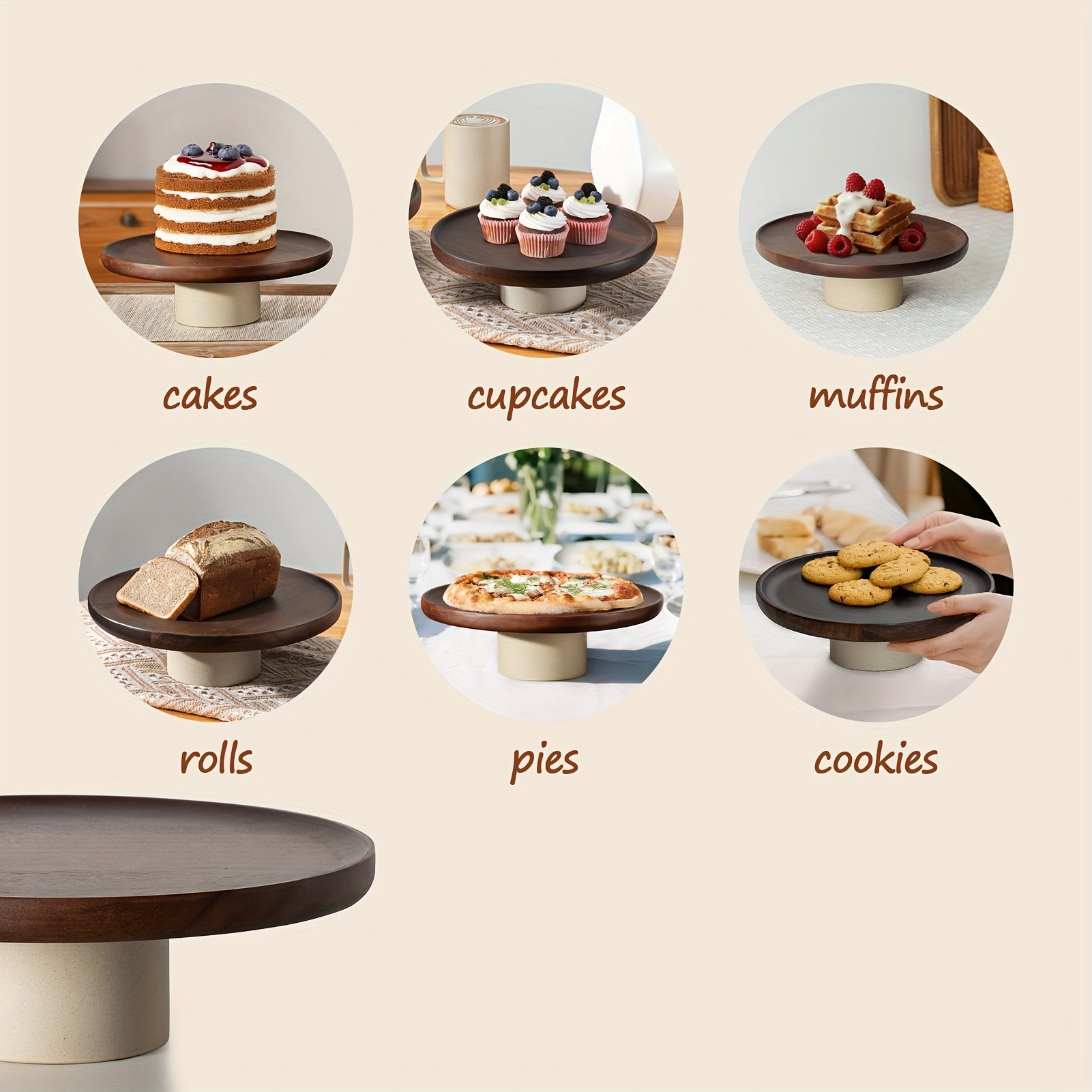 CEEFU Acacia Wood Cake Stand with Pottery Base – Elegant Food-Safe Display for Weddings, Parties & NZ Home Celebrations