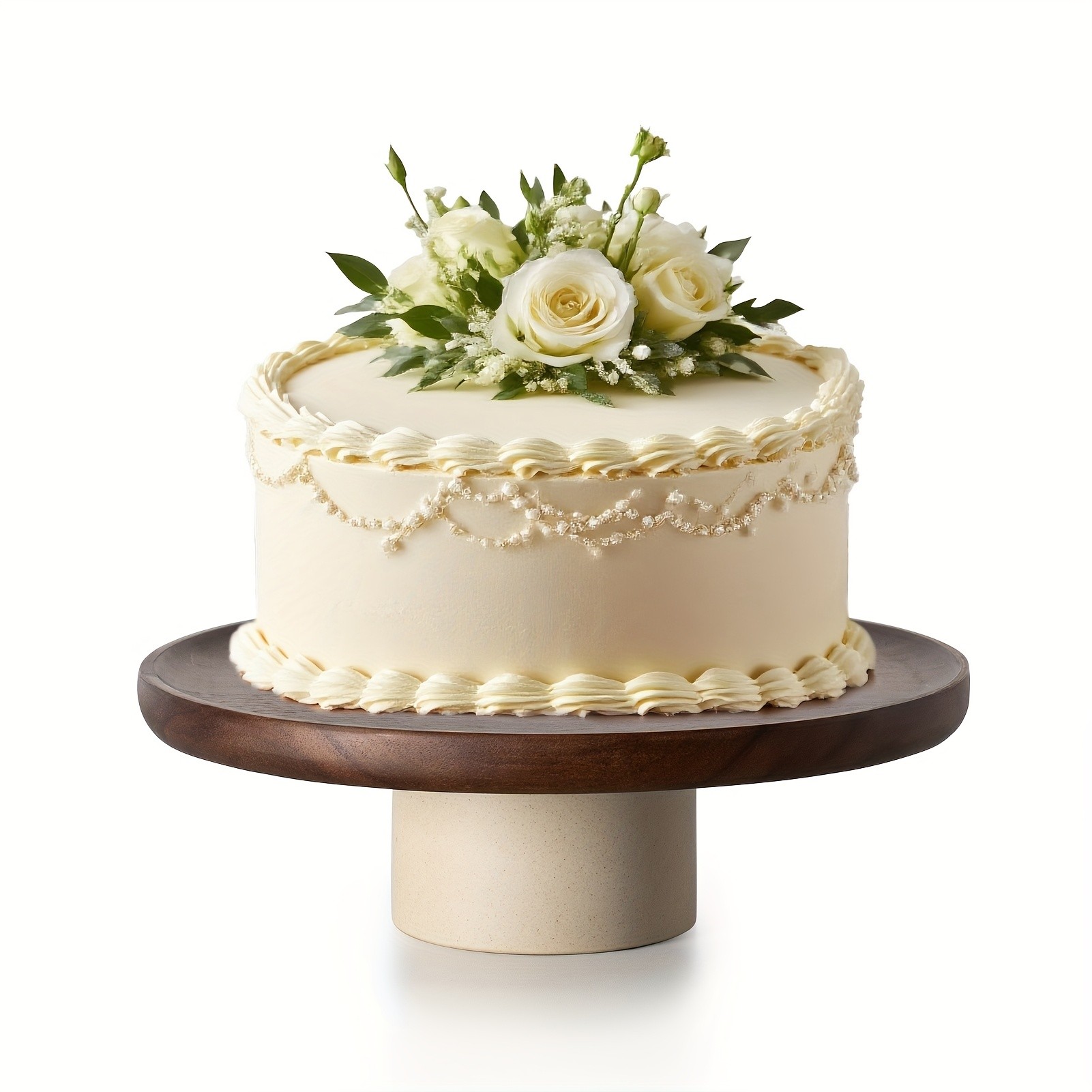 CEEFU Acacia Wood Cake Stand with Pottery Base – Elegant Food-Safe Display for Weddings, Parties & NZ Home Celebrations