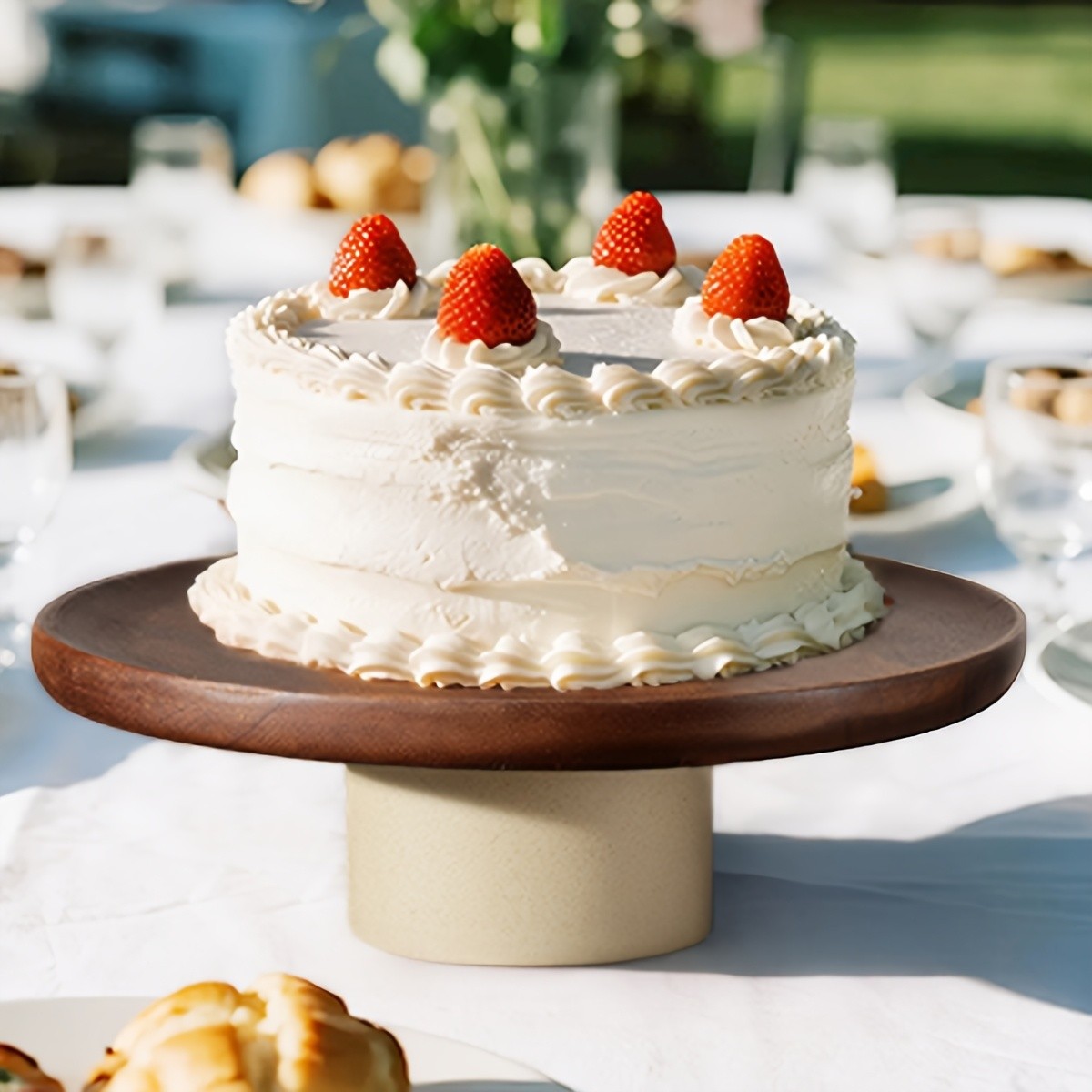 CEEFU Acacia Wood Cake Stand with Pottery Base – Elegant Food-Safe Display for Weddings, Parties & NZ Home Celebrations