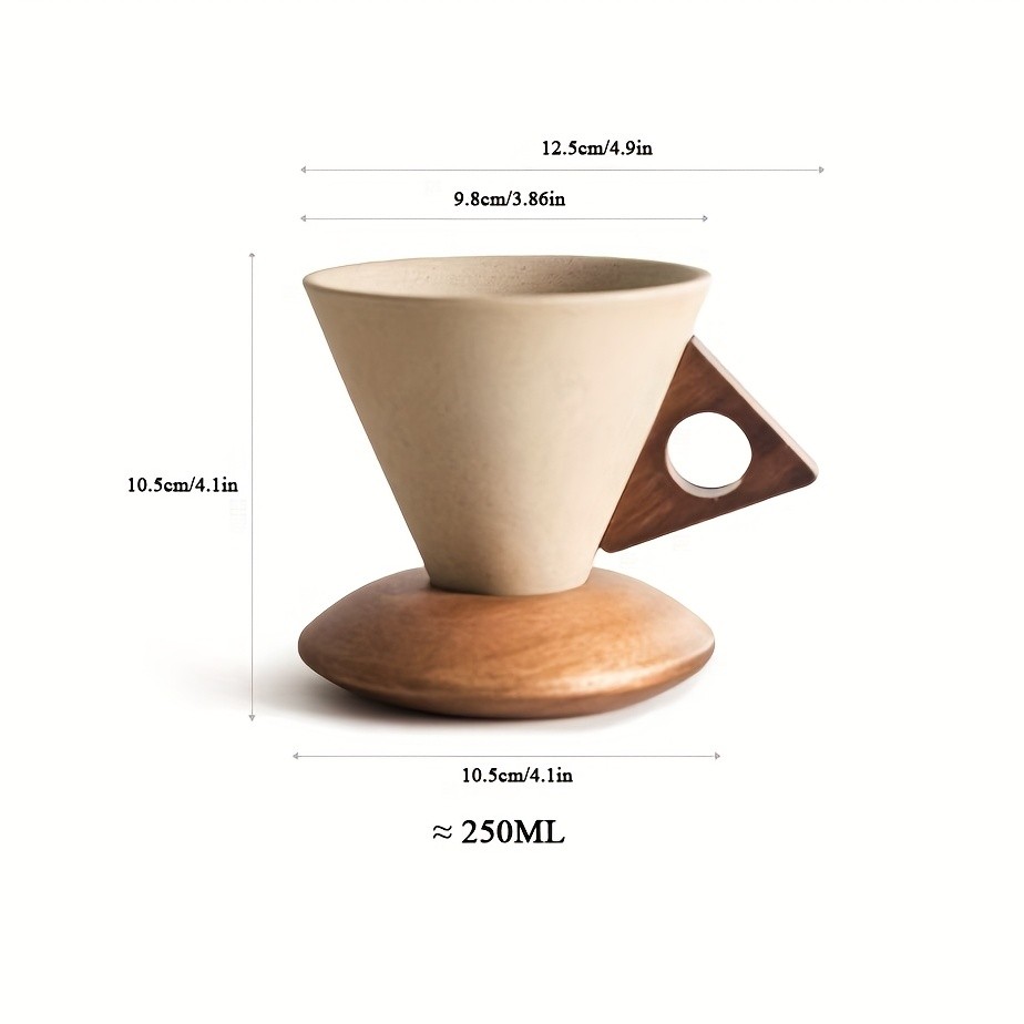 CEEFU Ceramic Coffee & Tea Mug with Wooden Saucer – Elegant Smooth-Finish Cup for Latte, Cappuccino & Holiday Drinks