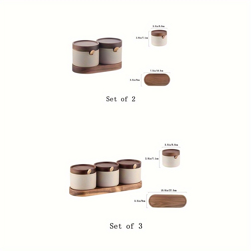 CEEFU Ceramic Spice Jar with Acacia Wood Tray – Elegant Porcelain Storage Pot with Lid & Spoon for Salt, Sugar, Coffee & Herbs