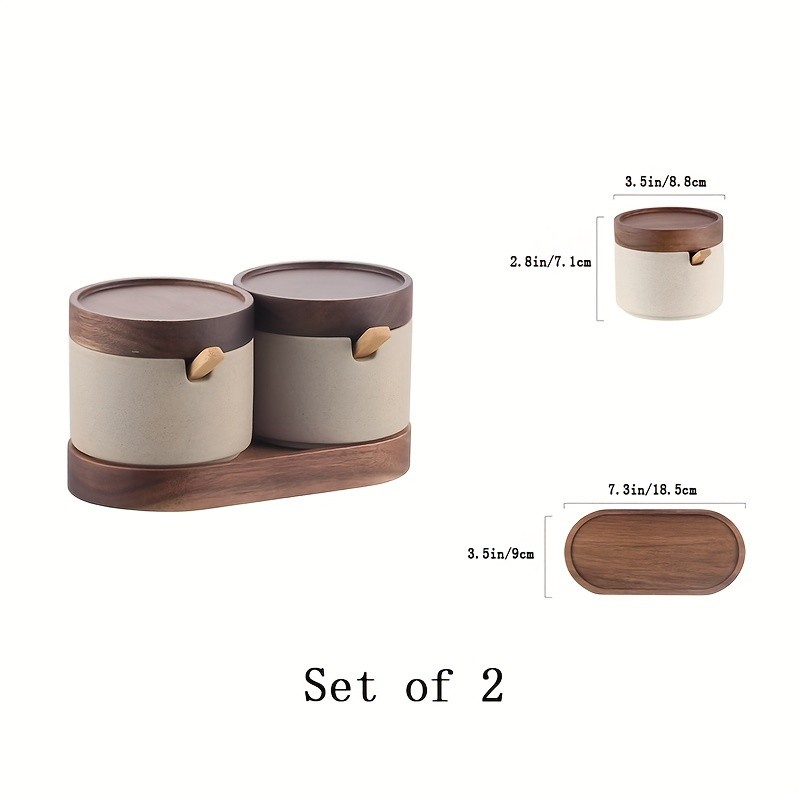 CEEFU Ceramic Spice Jar with Acacia Wood Tray – Elegant Porcelain Storage Pot with Lid & Spoon for Salt, Sugar, Coffee & Herbs