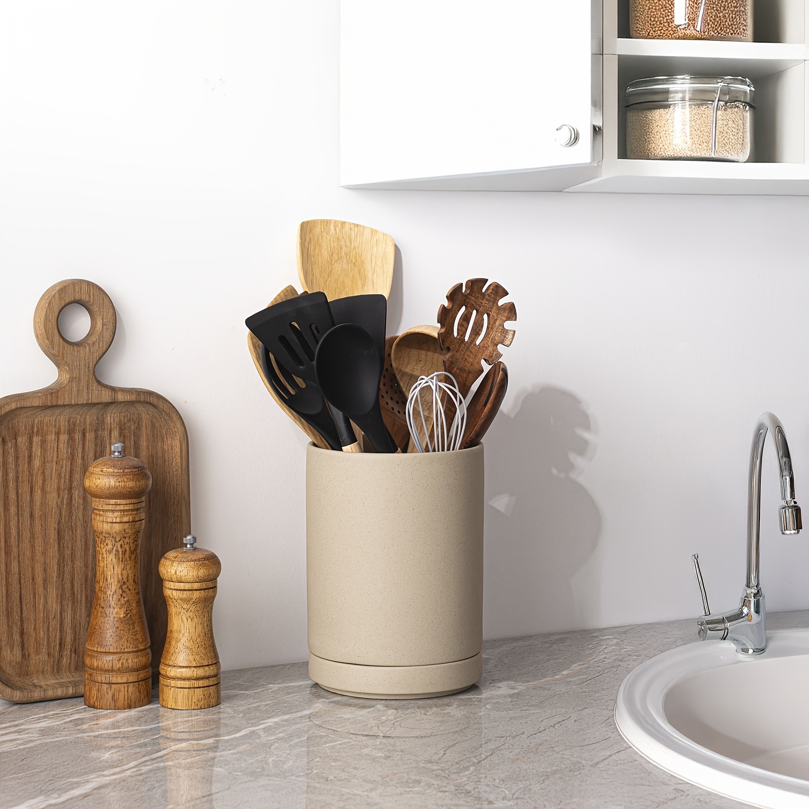 CEEFU Ceramic Kitchen Utensil Holder – Durable Countertop Crock for Spatulas, Spoons, Whisks & Everyday Cooking Tools