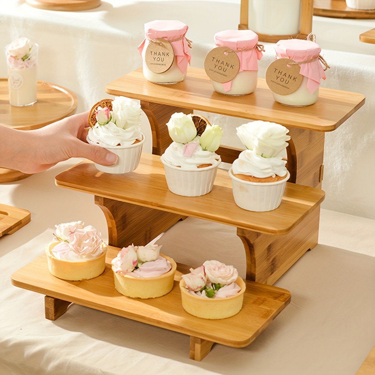 CEEFU Multi-Tier Bamboo & Wood Cupcake Stand – Elegant Dessert Display for Holidays, Parties & NZ Home Celebrations