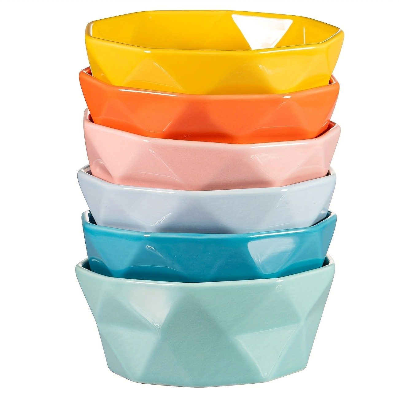 CEEFU 6pcs Colorful Geometric Ceramic Ramekins – 8oz Oven-Safe Dessert Bowls for Creme Brulee, Soufflé & Party Treats