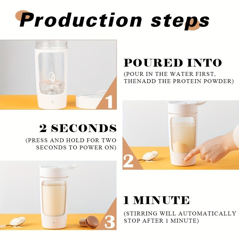 eQUra 650ml Automatic Blender Cup – USB Rechargeable One-Button Mixer for Protein & Coffee Powders with Gift-Ready Design