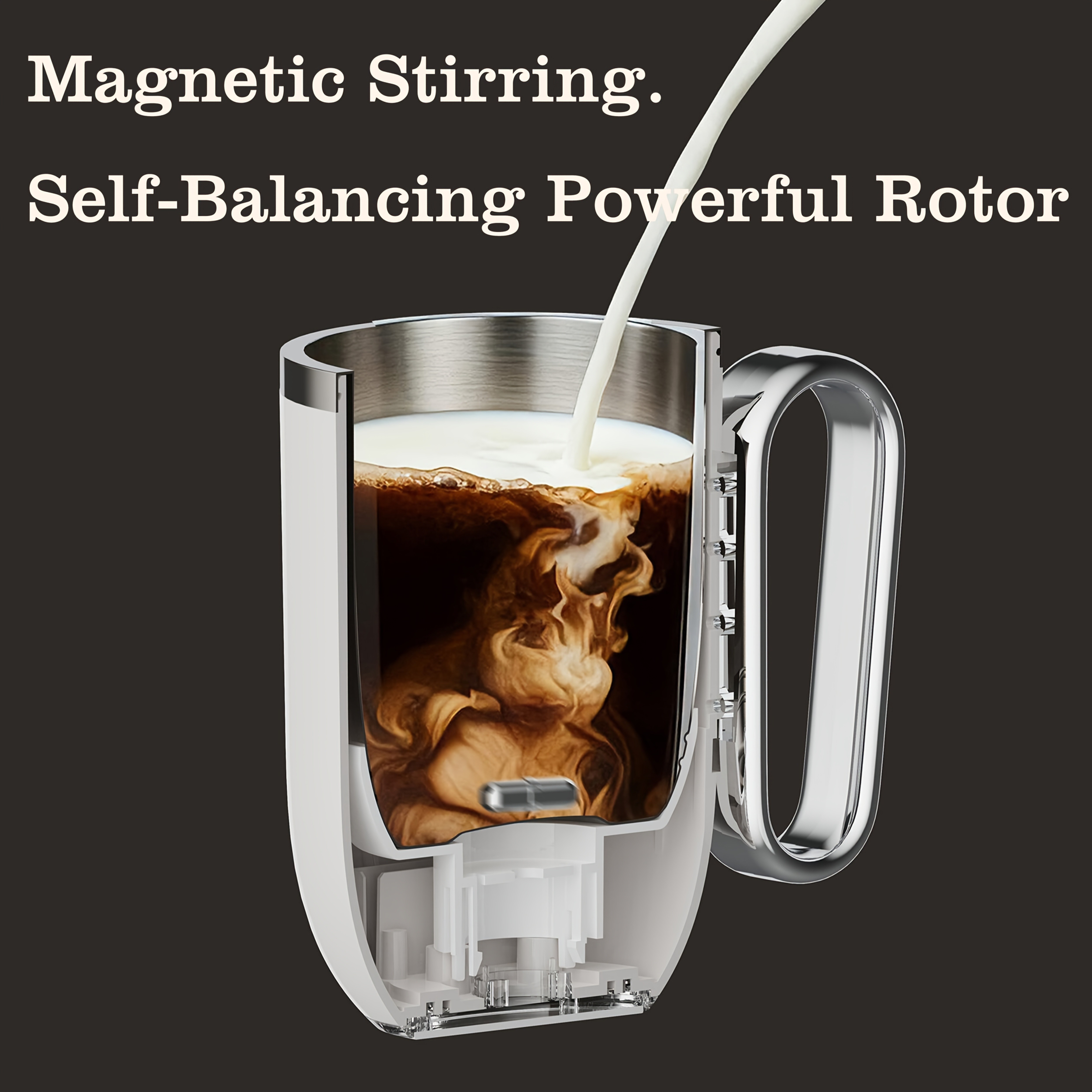 eQUra 420ml Rechargeable Magnetic Self-Stirring Travel Mug – Automatic Mixing Cup for Coffee, Milk, Chocolate & On-The-Go Drinks