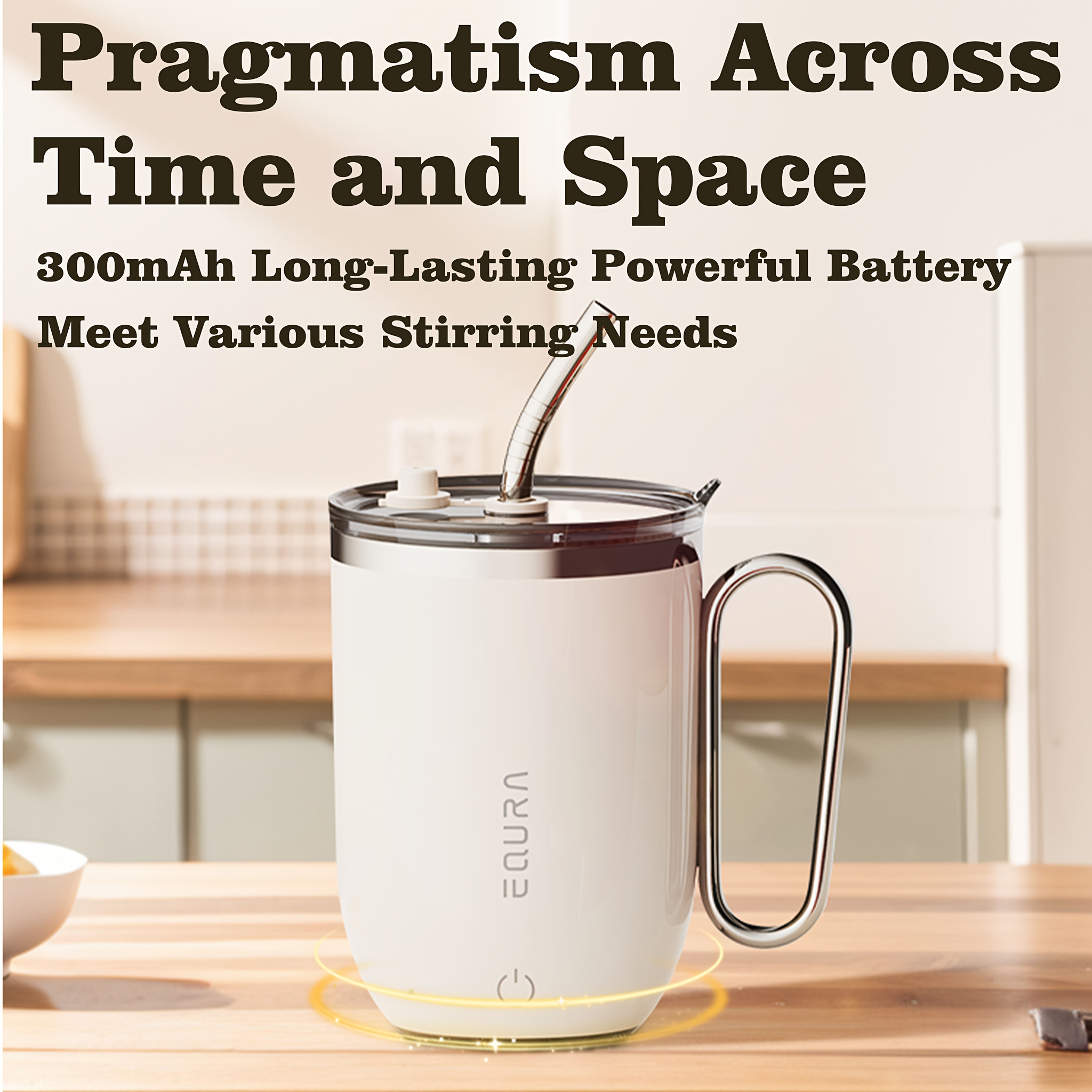 eQUra 420ml Rechargeable Magnetic Self-Stirring Travel Mug – Automatic Mixing Cup for Coffee, Milk, Chocolate & On-The-Go Drinks
